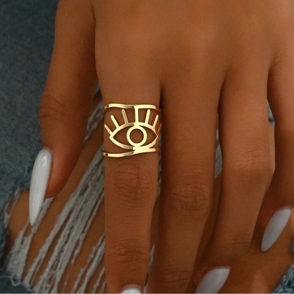 Evil eye abstract gold ring - Picture 3 of 3